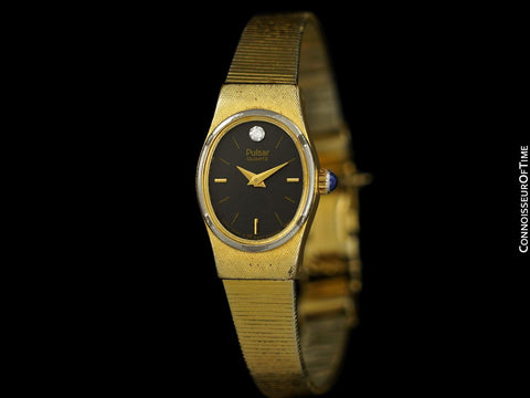 1970's Pulsar Vintage Ladies 14K Gold Plated & Diamond Watch - Owned & Worn By Actress Loretta Young