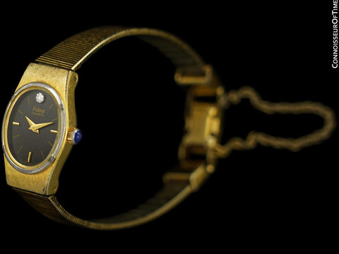 1970's Pulsar Vintage Ladies 14K Gold Plated & Diamond Watch - Owned & Worn By Actress Loretta Young