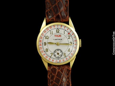 1937 Cartier by Jaeger-LeCoultre Vintage Mens Double Date Calendar Watch, Ref. 2701 - 14K Gold