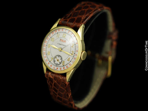 1937 Cartier by Jaeger-LeCoultre Vintage Mens Double Date Calendar Watch, Ref. 2701 - 14K Gold