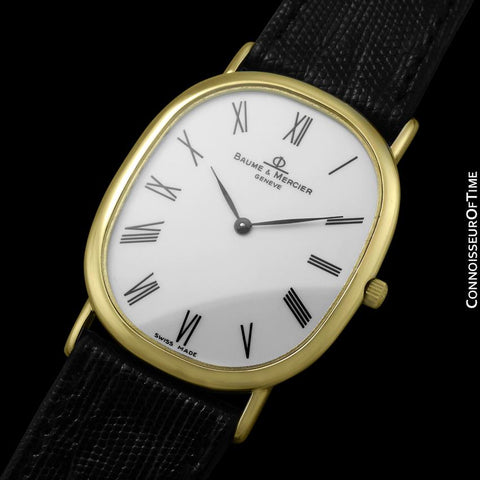 Baume & Mercier Golden Ellipse Mens Ultra Thin Watch - 18K Gold with Boxes & Band