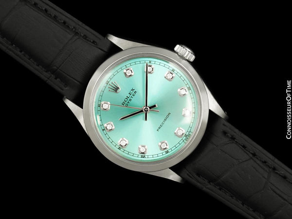 1957 Rolex Oyster Precision Classic Vintage Mens Handwound Watch with Tiffany Blue Dial - Stainless Steel & Diamond