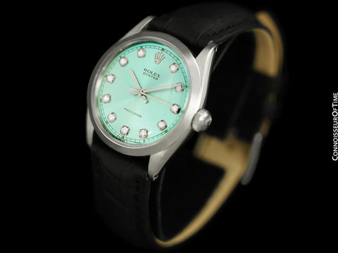 1957 Rolex Oyster Precision Classic Vintage Mens Handwound Watch with Tiffany Blue Dial - Stainless Steel & Diamond