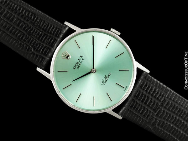 1973 Rolex Cellini Vintage Mens Midsize Handwound Watch with Tiffany Blue Dial, Ref. 3833 - 18K White Gold