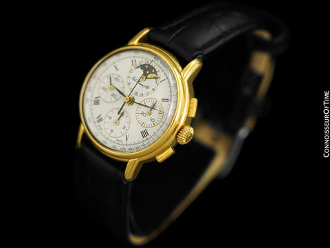 1985 Ed Heuer Mens Rare 125th Anniversary Ref. 188.505 Moon Phase "Golden Hours" Chronograph - 18K Gold Plated & Stainless Steel
