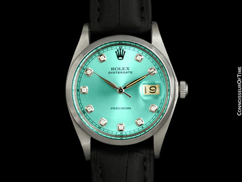 1971 Rolex Oysterdate Mens Vintage Tiffany Blue Dial Watch - Stainless Steel & Diamonds