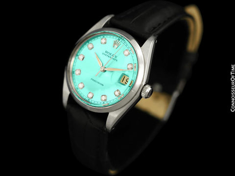 1971 Rolex Oysterdate Mens Vintage Tiffany Blue Dial Watch - Stainless Steel & Diamonds