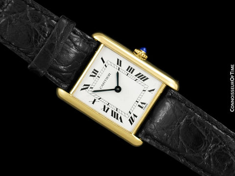 Cartier Tank Louis Vintage Mens Mechanical Solid 18K Gold Watch - Card and Pouch