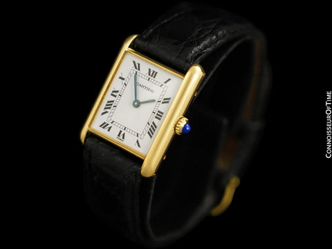 Cartier Tank Louis Vintage Mens Mechanical Solid 18K Gold Watch - Card and Pouch
