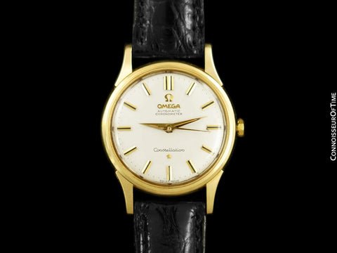 1961 Omega Constellation Vintage Mens 14K Gold Watch with "De Luxe" Dial - Box and Papers