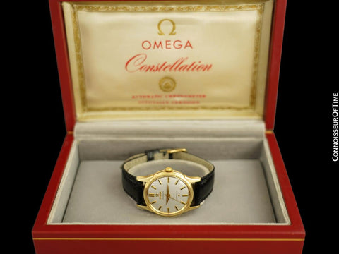 1961 Omega Constellation Vintage Mens 14K Gold Watch with "De Luxe" Dial - Box and Papers