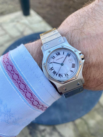 Cartier Santos Octagon Mens Unisex Midsize Watch, Automatic - Stainless Steel