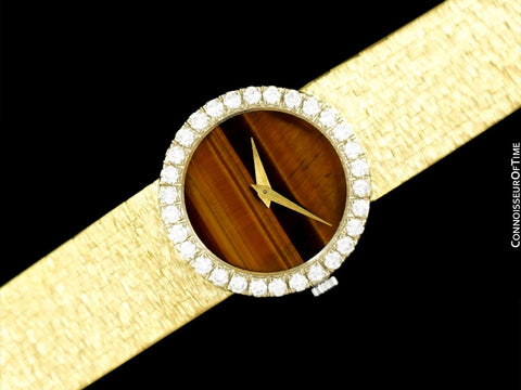 1970 Piaget Ladies Vintage Tiger Eye 18K Gold & Factory Piaget Diamond Watch & Ring - Boxes & Papers