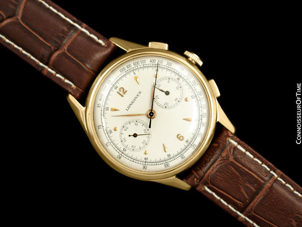 1950 Longines Caliber 30CH Mens Flyback 18K Rose Gold Chronograph Watch - Archive Extract