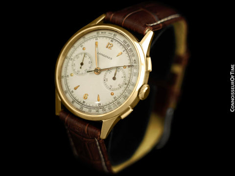 1950 Longines Caliber 30CH Mens Flyback 18K Rose Gold Chronograph Watch - Archive Extract
