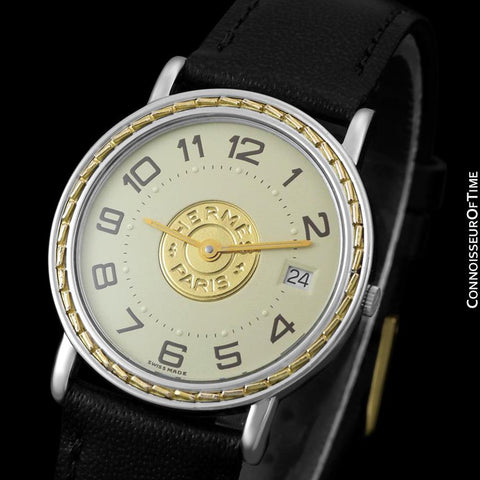 Hermes Sellier Mens Midsize Unisex Watch - Stainless Steel & 18K Gold
