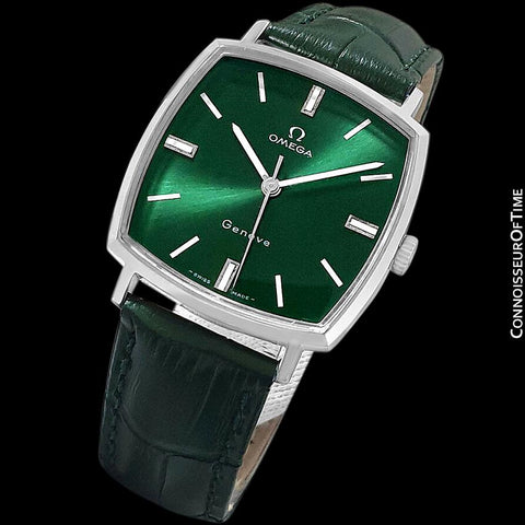 1969 Omega Geneve Vintage Mens Handwound Watch with Emerald / Money Green Dial - Stainless Steel