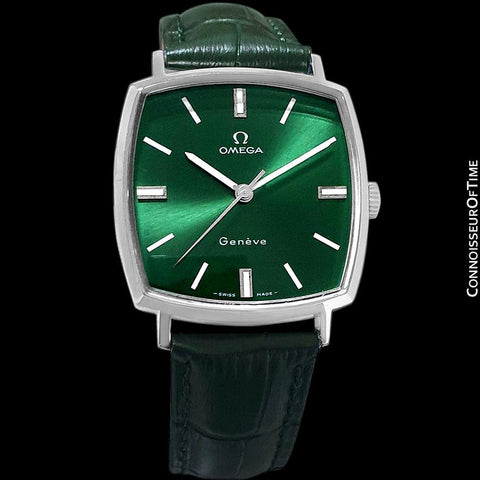 1969 Omega Geneve Vintage Mens Handwound Watch with Emerald / Money Green Dial - Stainless Steel
