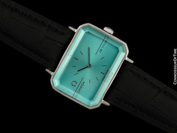 1973 Omega De Ville Mens Midsize "Emerald" Modern Watch with Tiffany Blue Dial By Andrew Grima - Stainless Steel