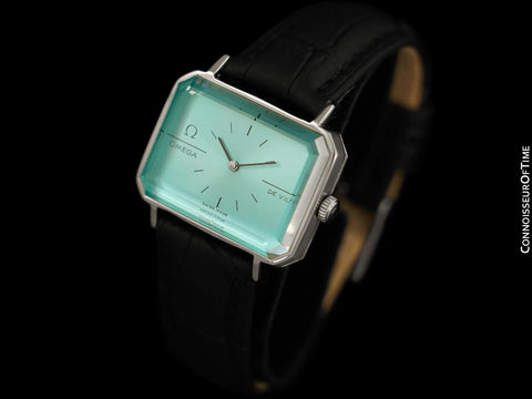 1973 Omega De Ville Mens Midsize "Emerald" Modern Watch with Tiffany Blue Dial By Andrew Grima - Stainless Steel