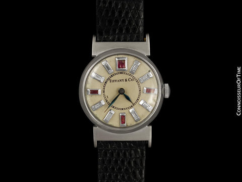 1930's Tiffany & Co. Art Deco Midsize Unisex Vintage Watch - Platinum, Diamonds & Rubies