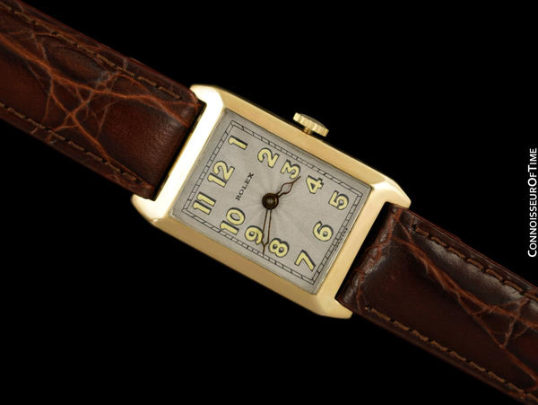 1927 Rolex Art Deco Vintage Mens Rectangular Watch - 9K Rose Gold
