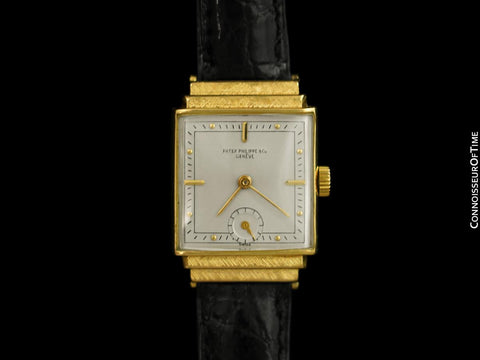 1946 Patek Philippe Vintage Mens Late Art Deco Handwound Watch with Stepped Lugs - 18K Gold