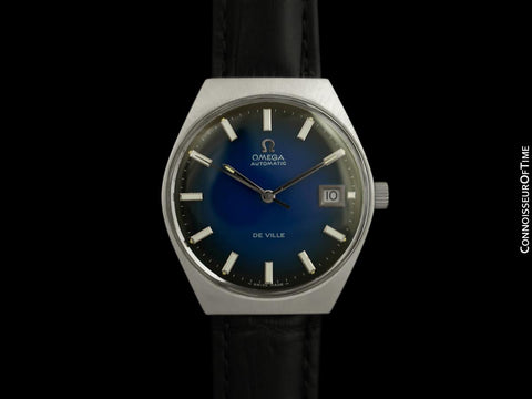 1970's Omega De Ville Vintage Mens Automatic Classic Retro Watch with Blue Vignette Dial - Stainless Steel