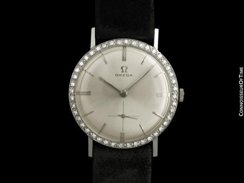 1959 Omega Vintage Mens 18K White Gold & Diamond Dress Watch - New-Old-Stock