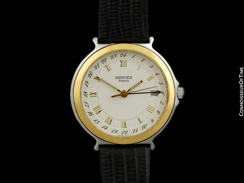 Hermes Mens Full Size Captain Nemo GMT Quartz Watch - Stainless Steel & 18K Gold