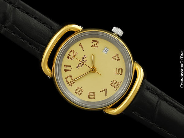 Hermes Pullman Ladies Cream Dial Watch with Date - 18K Gold Plated & Stainless Steel