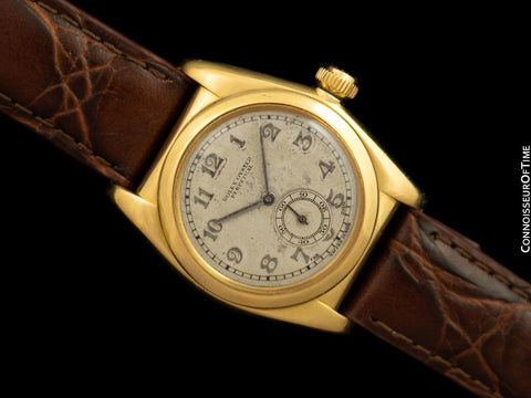 1933 Rolex Vintage Mens Oyster Perpetual Bubbleback 18K Gold Watch - Rare So-Called "Prototype"