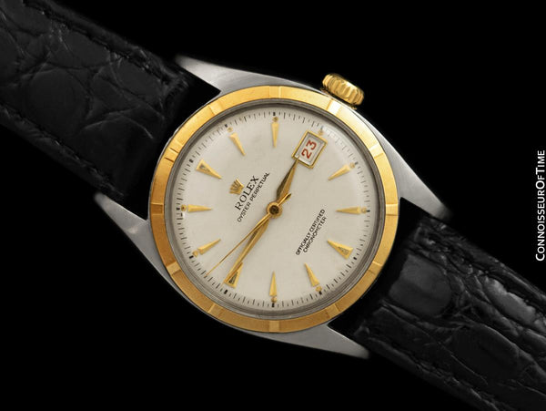 1952 Rolex Datejust Ovettone Vintage Mens "Red Date" Ref. 6105 Watch - Stainless Steel & 18K Gold