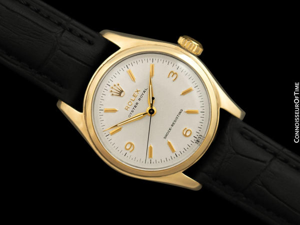 1940's Rolex Oyster Royal Mens Vintage "Shock Resisting" Watch, 14K Gold & Stainless Steel - Classic & Uncommon Design