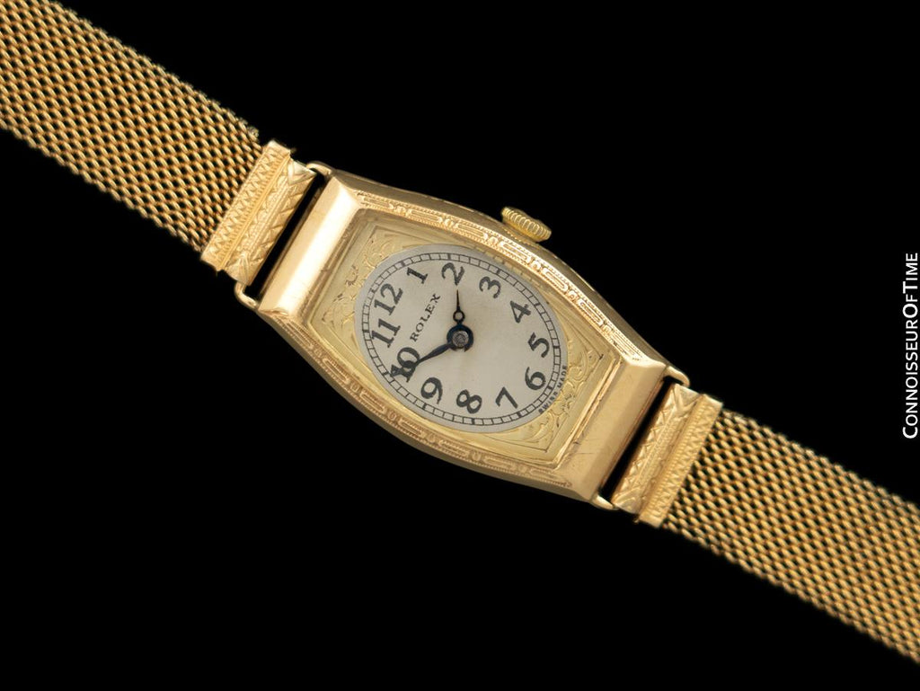 1930's Rolex Art Nouveau Vintage Ladies Tonneau Watch 9K Rose Gold