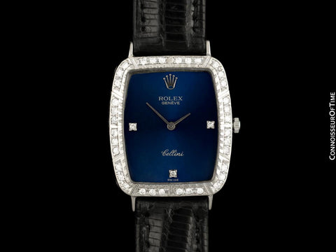 1970's Rolex Cellini Vintage Mens Handwound Ref. 4087 Watch - 18K White Gold & Diamonds