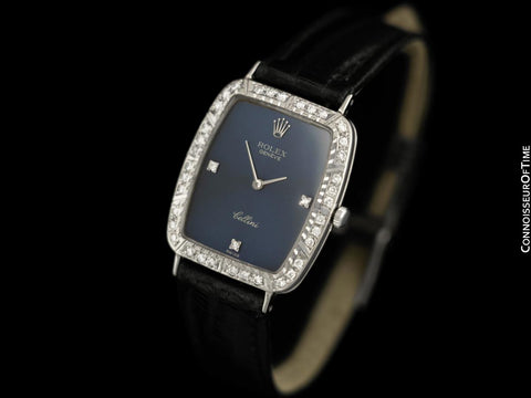 1970's Rolex Cellini Vintage Mens Handwound Ref. 4087 Watch - 18K White Gold & Diamonds
