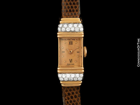 1941 Patek Philippe Vintage Ladies 18K Rose Gold and Factory Diamond Watch with Box