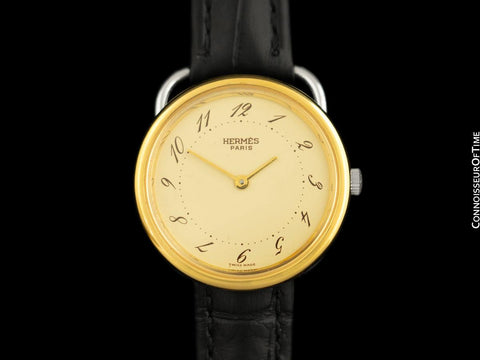 Hermes Arceau Mens Midsize or Unisex Watch - 18K Gold Plated & Stainless Steel