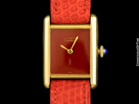 Cartier Vintage Ladies Tank Mechanical Wine Dial Watch - Gold Vermeil, 18K Gold over Sterling Silver