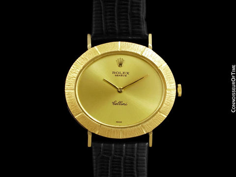 1972 Rolex Cellini Vintage Mens Midsize Handwound Oval Watch, Ref. 3881 - 18K Gold