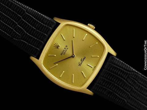 1975 Rolex Cellini Vintage Mens Handwound TV Shaped Dress Watch, Ref. 3805 - 18K Gold