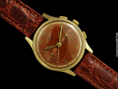 1950's Heuer Vintage Valjoux 23 Chronograph Mens Watch with Gorgeous Dial - 14K Gold
