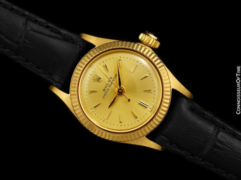 1960 Rolex Oyster Perpetual Ladies Vintage Watch with Champagne Dial - 18K Gold