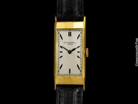 1935 Patek Philippe Long Vintage Mens Art Deco Rectangular Watch - 18K Gold