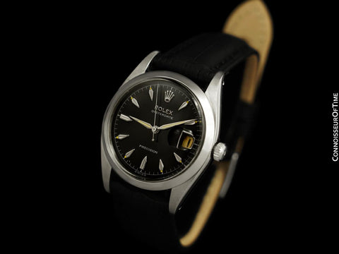 1956 Rolex Oysterdate Vintage Mens Handwound Watch with Red & Black Roulette Date - Stainless Steel