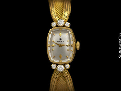1950's Rolex Vintage Ladies Handwound Watch - 14K Gold & Diamonds