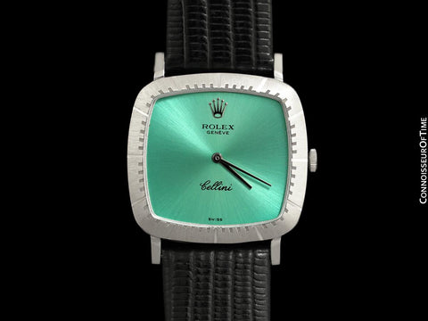 1974 Rolex Cellini Vintage Mens Handwound TV Watch with Tiffany Blue Dial, Ref. 4084 - 18K White Gold