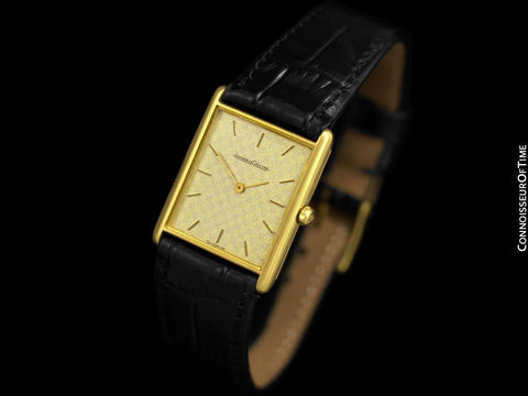 Jaeger-LeCoultre Tank Style Vintage Mens Solid 18K Gold Watch - Original Tag