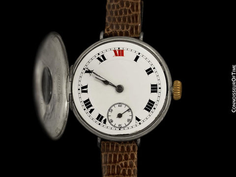 1914 Rolex Rare Vintage Mens World War I Era Military Officers Demi-Hunter Trench Watch - Sterling Silver